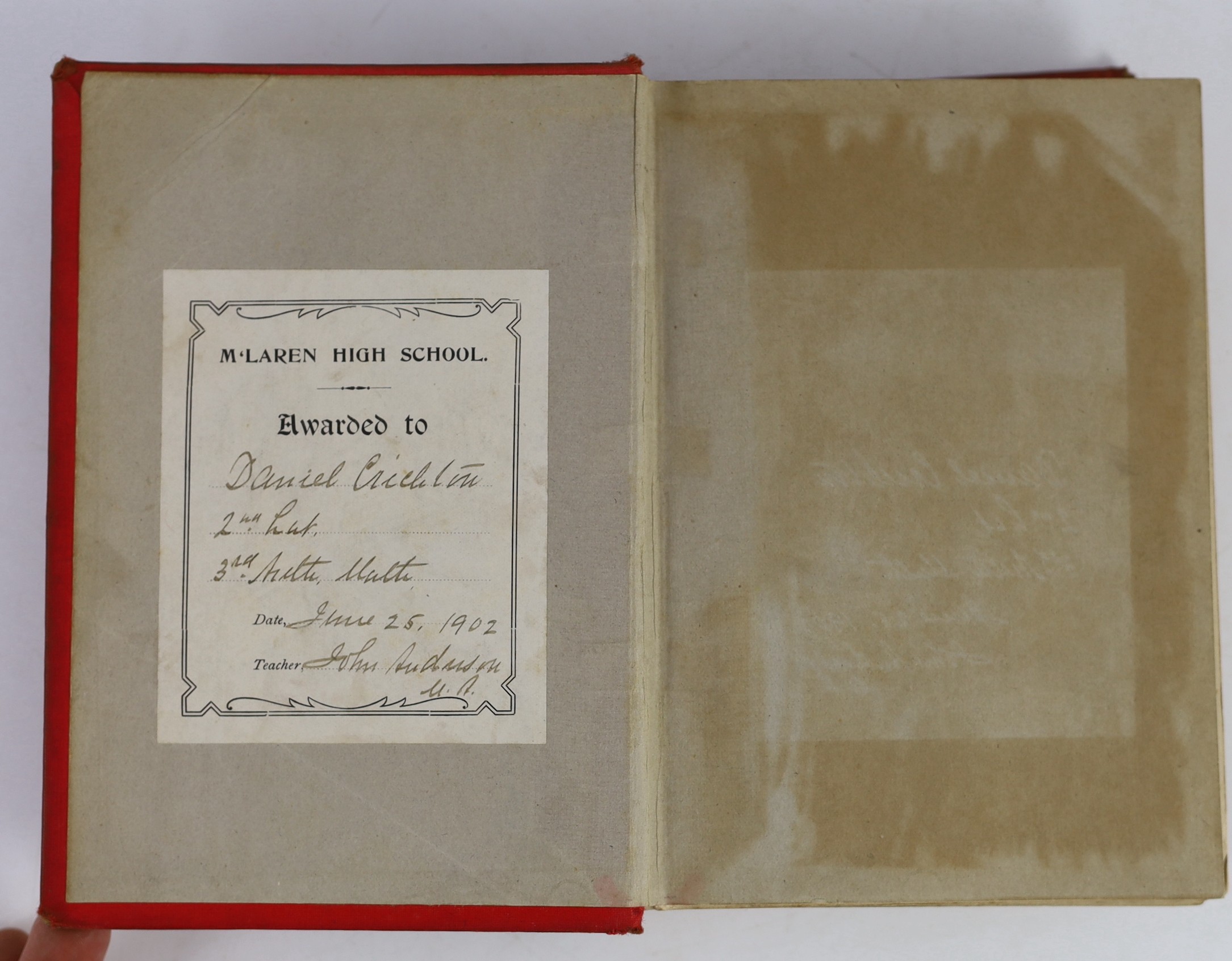 Original Artwork - Harold Copping (1863-1932), original artwork for the front cover and spine of - Out of Bounds, by Andrew Hone, together with the book, 1901